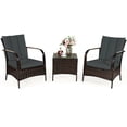 thumbnail image 2 of Costway 3 PCS Patio Rattan Furniture Set Coffee Table & 2 Rattan Chair W/Gray Cushions, 2 of 10