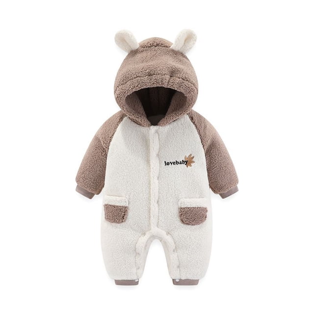 MeetoTime Baby Clothes Hooded Plush Warm Jumpsuits Color-blocked Long Sleeve Newborn Infant Rompers Crawling Clothes