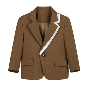Floleo Boys' Blazer Jacket Casual Slim Fit Single Breasted Kids Solid Color Long Sleeve Pocket Jacket for Boy Formal Sport Suit Coat for Party Wedding(Coffee#5,7-8 Years)