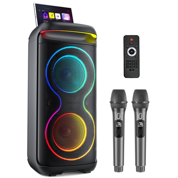 JYX Grande Enceinte Bluetooth, Enceinte de Fête Portable avec 2 Microphones et Lumière LED et Télécommande, Caisson de Basses, Partybox, T20-T