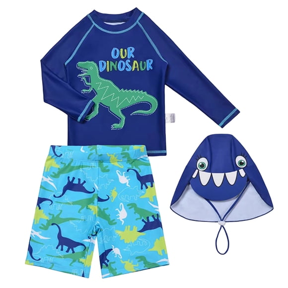 Akiihool Boys Swim Set Boys Long Sleeve Rash Guard Swimsuit Kids 2-Pieces Bathing Suits Set (Blue,2-3 Years)
