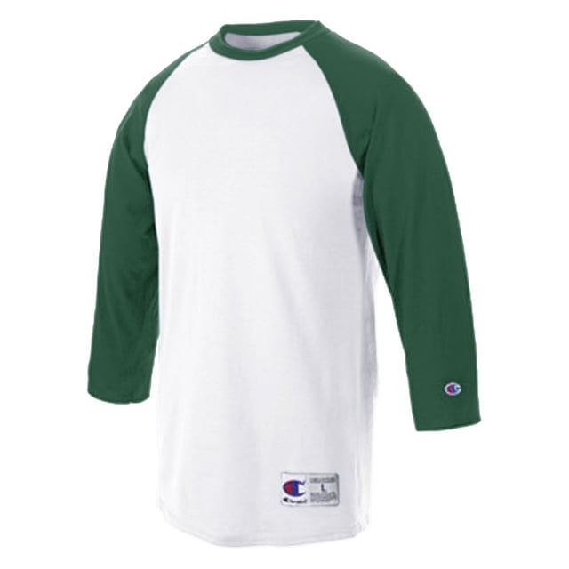 Champion T-Shirt de Baseball Raglan pour Homme, 3TG, Blanc/vert Foncé