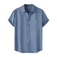 thumbnail image 1 of Birdeem Shirts for Men Men Casual Solid Turndown Short Sleeve Button Closure Shirt Hawaii Blouse, 1 of 12