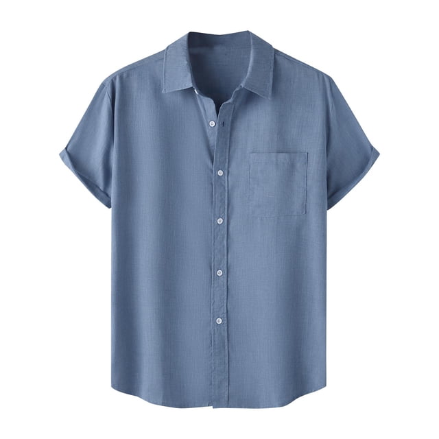 Birdeem Shirts for Men Men Casual Solid Turndown Short Sleeve Button Closure Shirt Hawaii Blouse