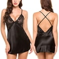 thumbnail image 1 of LSLJS Lingerie pour Femmes, Nuisette en Satin à Col en V, Aguichant, en Dentelle, Mini-Robe BK/S, Robe de Pyjama pour Femmes, 1 of 9