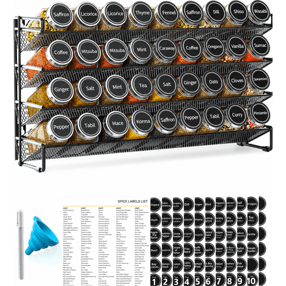 Tooloton Organiseur D'Épices avec 36 Pots, 4.4"D x 17.2"W x 10.8"H, Noir