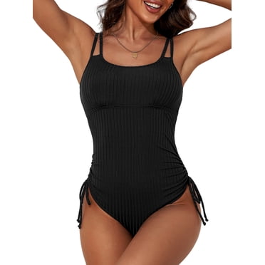 Womens Tummy Control One Piece Monokini Swimwear Side Tie Bath Suit Sexy Ribbed Swimsuit
