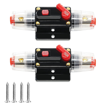 150A Audio Inline Circuit Breaker with Manual Reset 12-24V, 4-12 AWG 150 AMP Circuit Breaker Inline Fuse for Car Audio
