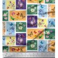 thumbnail image 1 of Soimoi Purple Moss Georgette Fabric Floral & Insect Patchwork Print Fabric by The Yard 42 Inch Wide, 1 of 3