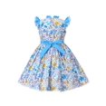 thumbnail image 2 of Girls Dress Blue Floral Vintage Ruffle Collar Flutter Flare Sleeve 12 Years, 2 of 6