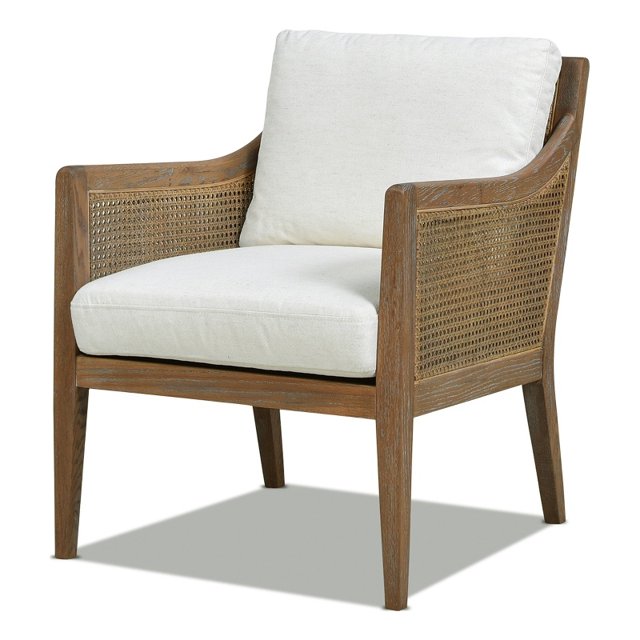 Ontario Chaise d'Appoint Rembourrée en Chêne et Rotin 24.5 Pouces Lin Blanc Naturel