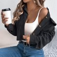thumbnail image 4 of Lovzfmll Fall Jackets for Women, Solid Color Notched Collar Jacket, Loose Fit Round Neck Bomber, Fall Clothing, 4 of 8