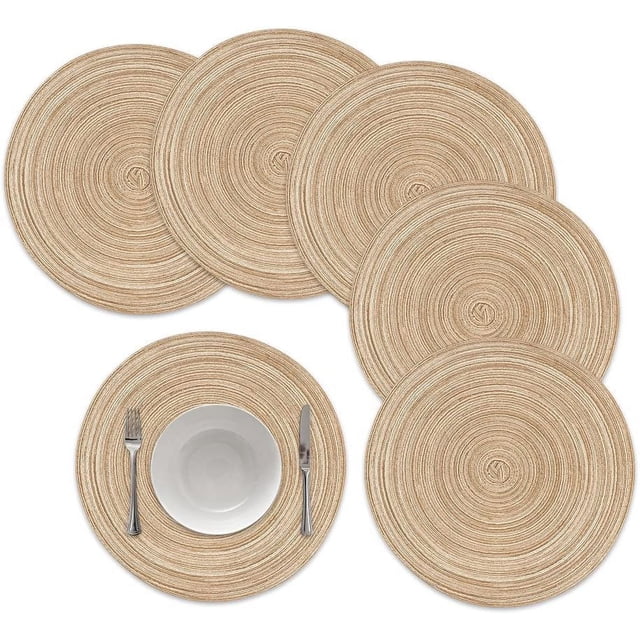 Amdohai Napperons Ronds, Napperons Ronds Tressés pour Table à Manger, Tapis de Table Isolants Thermiques pour Cuisine 15 Pouces (Kaki, Lot de 6)