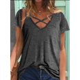 thumbnail image 2 of Timegard T-Shirts à Manches Courtes pour Femmes Col en V Croisé devant T-Shirt Été Décontracté Ample Hauts Blouse, 2 of 6