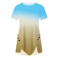 thumbnail image 4 of Pompotops Femmes Grande Taille Bouton Imprimé Col Rond Manches Courtes T-shirt Irrégulier Blouse Tops, 4 of 5