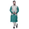 thumbnail image 1 of Atasi Men Mandarin Collar Solid Kurta Churidar Pajama & Printed Nehru Jacket Set, 1 of 1
