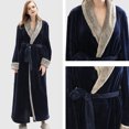 thumbnail image 4 of WZXFASHION Womens Fleece Robe Soft Plush Bathrobe Fluffy Cute Long Coat Night Robe WomenRobes Navy M, 4 of 5