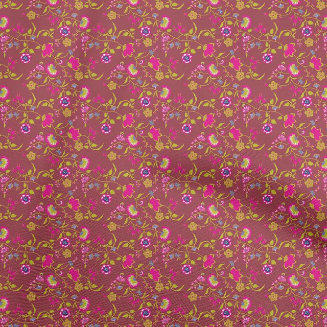 oneOone Tissu Popeline de Coton Sergé Rose Feuilles & Trèfle Matériel de Robe Tissu Imprimé Tissu au Mètre 56 Pouces de Large-Kh
