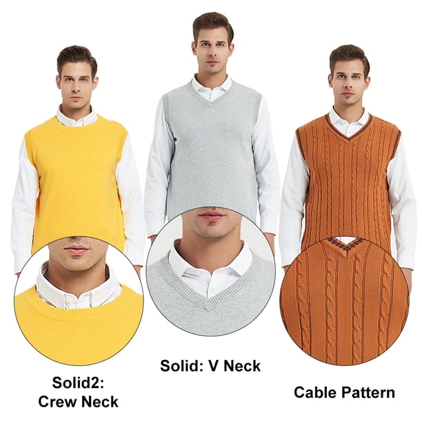 TOPTIE Men's 100% Cotton Knit Sweater Vest, V Neck Cable Pattern