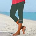 thumbnail image 2 of Olyvenn Womens Rhinestone Trim Capri Pants Stretchy Compression Leggings Print Pattern Yoga Pants Summer Vacation Outfits Green S, 2 of 4
