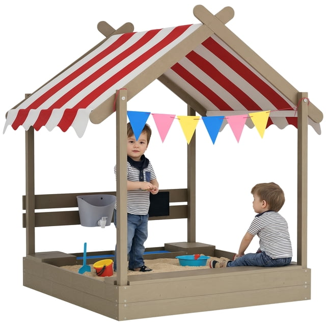 Outsunny Bac à Sable Extérieur avec Housse pour 3-7 Ans, Cour Arrière, Gris