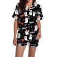 thumbnail image 2 of Pyjama pour Femmes en Satin Imprimé Graphique, Mignon, Tenue de Nuit, Boutons, Hauts à Manches Courtes, Ensembles de Shorts, 2 of 5