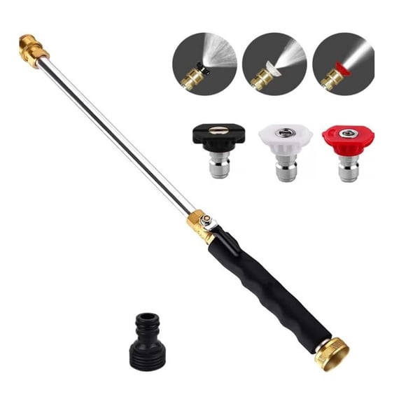 YoGold Pistolet à Eau Haute Pression – Buse en Laiton et Acier Inoxydable de 17,6 Pouces, 3 Modes de Jet pour Lavage de Voiture Jardinage (Noir)