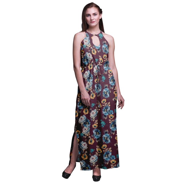 Bimba Robe Longue Décontractée à Fentes Latérales pour Femmes Florale Imprimée Tenue de Soirée-TTG