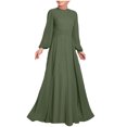 thumbnail image 1 of Women High Neck Abaya Muslim Dress Solid Color Prayer Clothes Long Sleeve Islamic Robe Full Length Dresses, 1 of 6