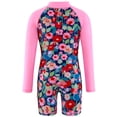 thumbnail image 3 of Little Girls Rash Guard Swimsuit Ruffle Long Sleeve Sun Protection Summer Swimsuit 5-6 Years, 3 of 8