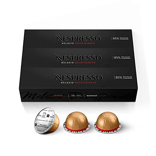 Nespresso Capsules Vertuo Melozio Decaffeinato, Espresso Torréfaction Moyenne, 30 Capsules de Café, Prépare 7,77 fl oz