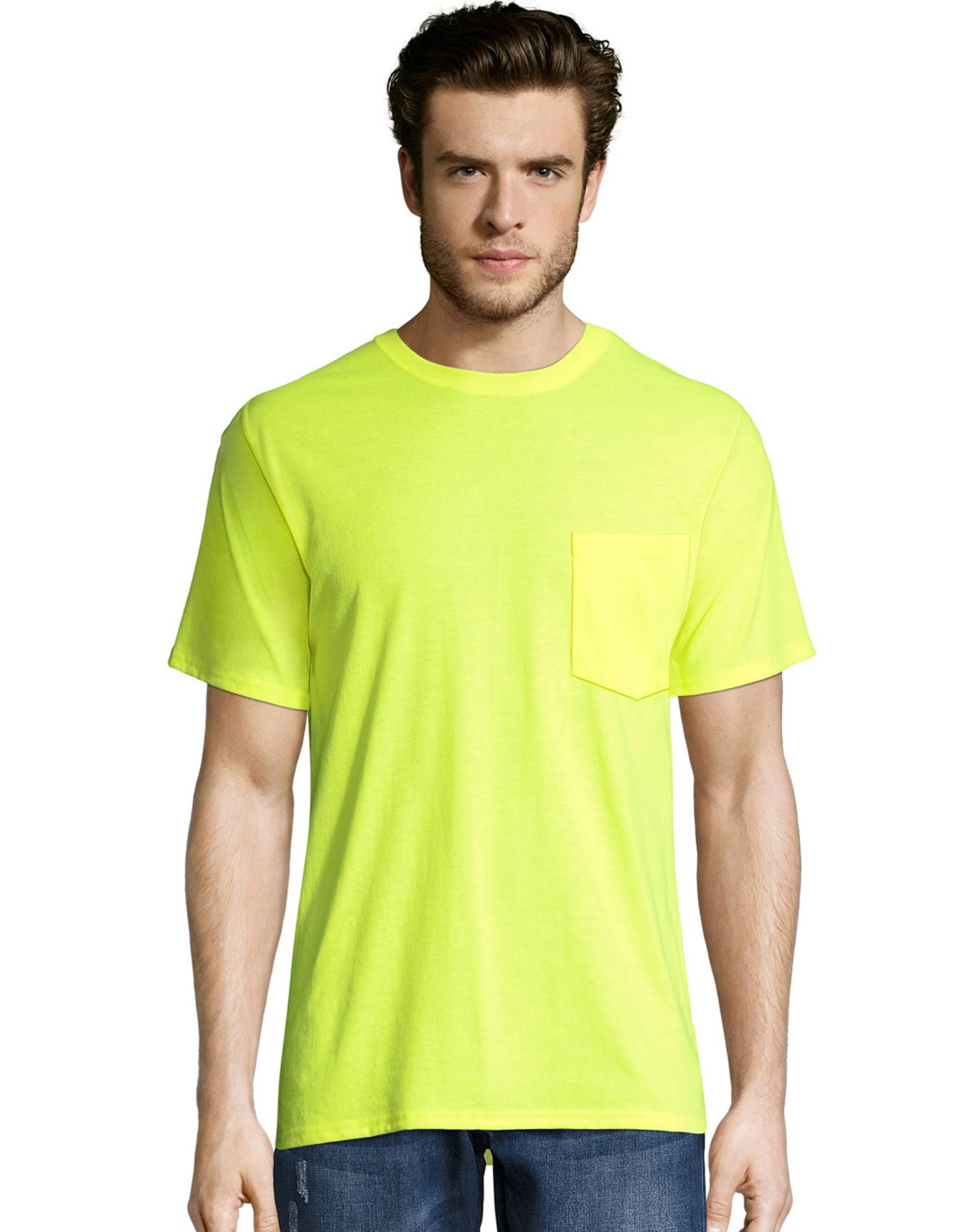Hanes Mens X-Temp FreshIQ Workwear Pocket Tee Value 2-Pack, S, Safety Green