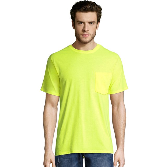 Hanes Mens X-Temp FreshIQ Workwear Pocket Tee Value 2-Pack, S, Safety Green