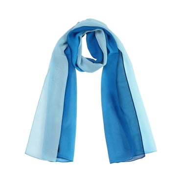INSPIRE CHIC Women's Scarf Chiffon Silky Gradient Color Lightweight Long Wrap Shawl Dark Light Blue