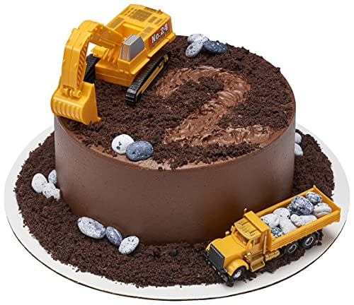 Kit Mini Chantier Construction – 1 Pelleteuse + 1 Bulldozer + Barrières, Cônes, Panneaux – Décoration Gâteau, Maison De Poupée, 3 Ans+