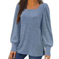 thumbnail image 1 of Meichang Puff Long Sleeve Shirts for Women Plus Size Square Neck Ribbed Knit Tops Solid Loose Fit Side Slit Hem Blouses Spring Trendy Women Tunic Tops, 1 of 6