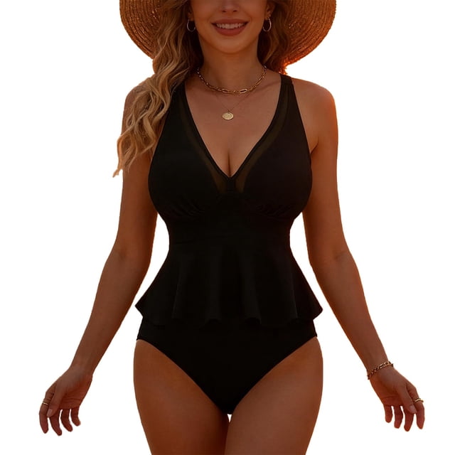 Tauxra Split Swimsuit with Gathered Chest and Adjustable Straps, Backless Bathing Suit for Women, Tummy Control Swimsuit with Removable Padding for Beach and Pool[Citat Wear
