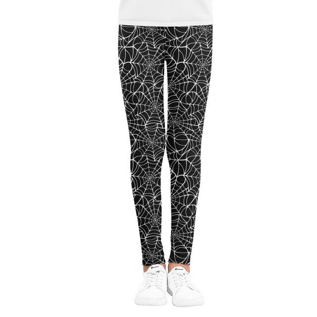 Diconna Girls Halloween Leggings Color Block Spider Web Print Sports Trousers
