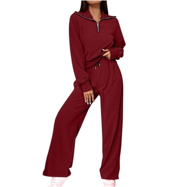 Pisexur Sweatsuit Set for Women Fashion Casual Solid Color Lounge Set Two Piece Outfits for Women Long Sleeve Lapel 1/4 Zip Sweathirts Drawstring Pants Tracksuits Vacation Outfits
