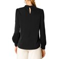 thumbnail image 3 of INSPIRE CHIC Women's Keyhole Stand Collar Pleated Back Button Blouse Tops, 3 of 6