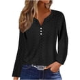 thumbnail image 1 of Timegard Eyelet Tops for Women Notched V Neck Button Blouse Dressy Casual Long Sleeve Loose Tops Fall, 1 of 4