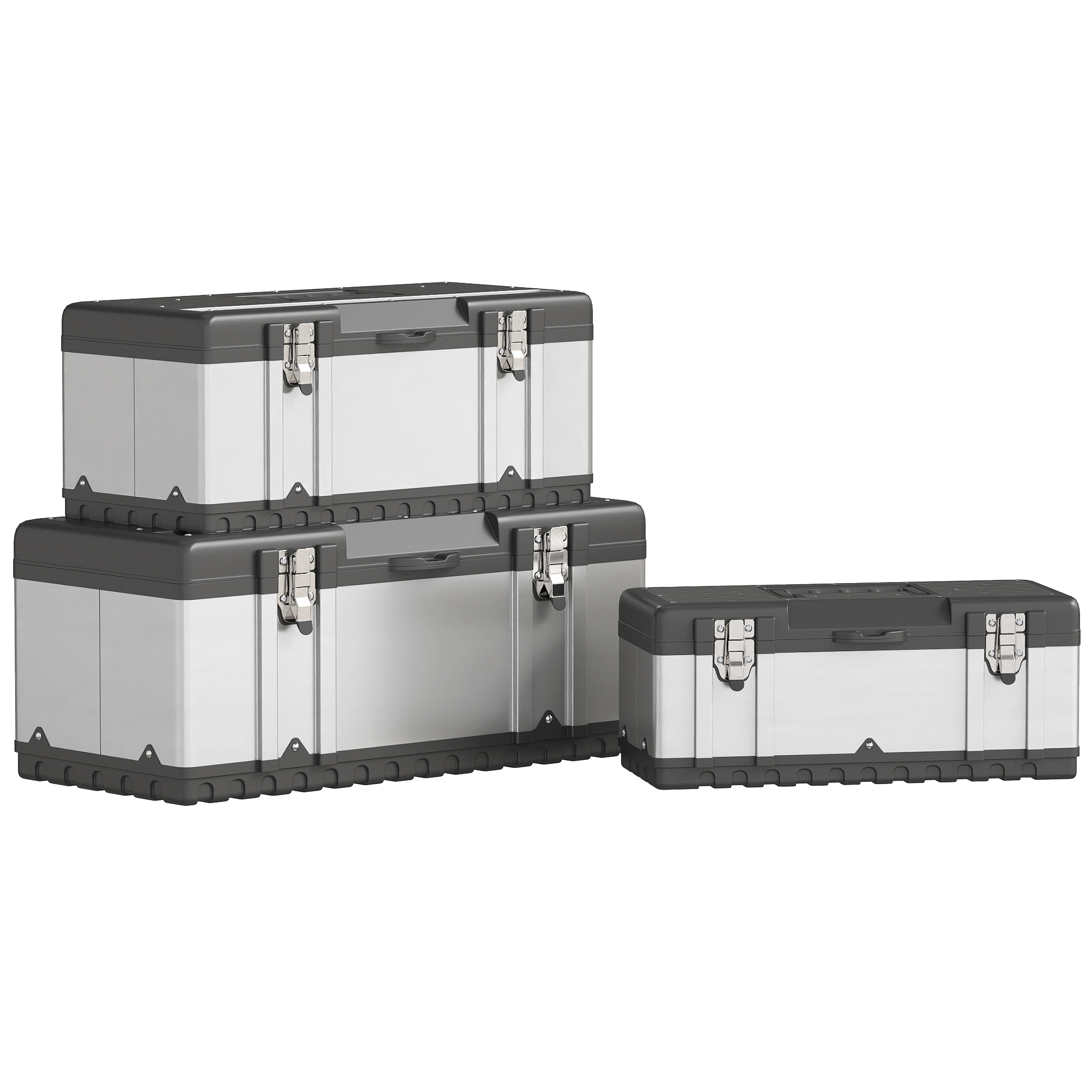 HOMCOM 3 Pieces Toolbox, 23"/ 19"/ 16" Stainless Steel Tool Box Case Set