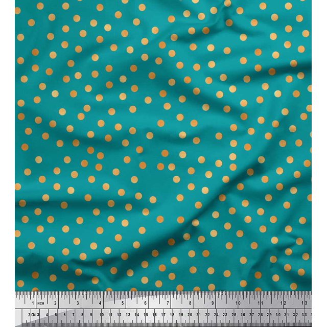 Soimoi Green Poly Georgette Fabric Polka Dots Print Fabric by the Yard 52 Inch Wide