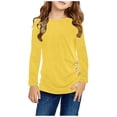 thumbnail image 1 of PMVFHDE Liquidation T-Shirts Graphiques pour Filles Enfants Filles Tunique Décontractée Nœud devant Bouton Manches Longues Blouse Col Rond Décontractée T-Shirt, Jaune, 12-13 Ans, 1 of 3