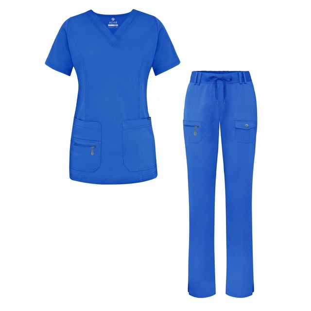 Adar Uniforms Women's Scrub Set - Enhanced V-Neck Top/Multi Pocket Pants