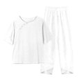 thumbnail image 4 of Yuyuzo Ensembles Détente pour Femmes, Hauts à Col Rond à Boutons, Pantalons Amples avec Poches, Ensemble Assorti d'Été 2 Pcs, 4 of 4