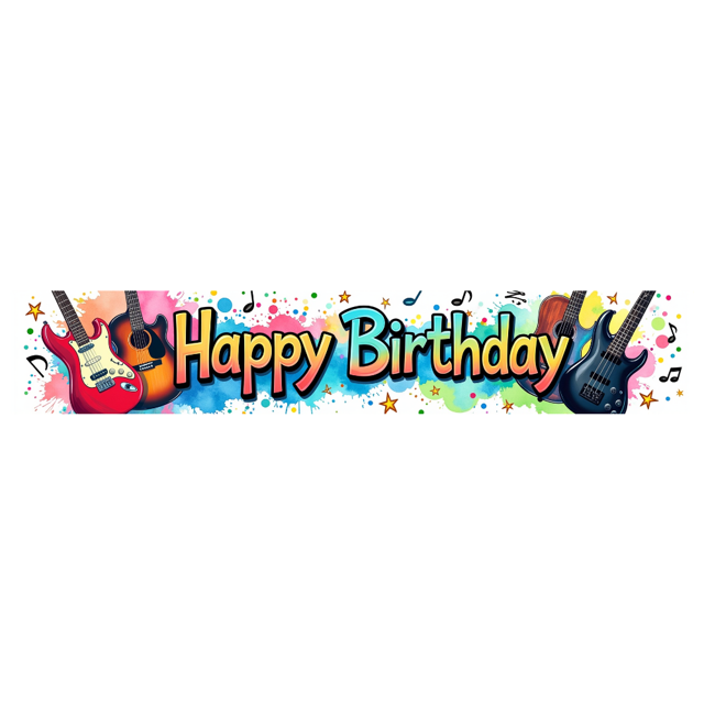 Musical Theme Happy Birthday Banner with Guitar and Notes Decorations Background Backdrop for Birthday Party Photography Props and Party Decor Supplies