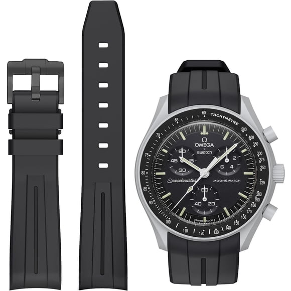 ABDFHE-Bands for Moonswatch Watch,Curved No Gap Rubber Strap Compatible with Omega X Swatch Moonswatch Speedmaster/Rolex/SEIKO 20mm Watch,Swatch Omega Moonswatch Speedmaster Watch Replacement Band Me