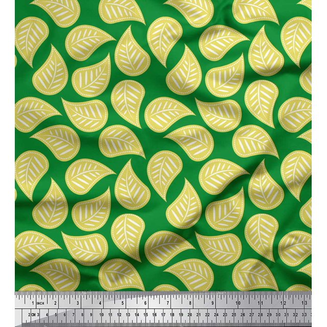 Soimoi Green Viscose Chiffon Fabric Artistic Leaves Print Fabric by the Yard 42 Inch Wide