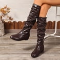 thumbnail image 3 of Bottes Hautes Plissées pour Femmes en Cuir Décontractées Hiver Automne Sans Talon au-Dessus du Genou Bottes Habillées Hautes pour Dames, 3 of 8